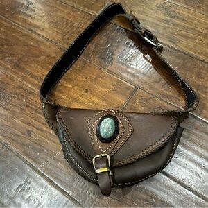 Elegant Brown Leather Crossbody Bag with Stone Accent